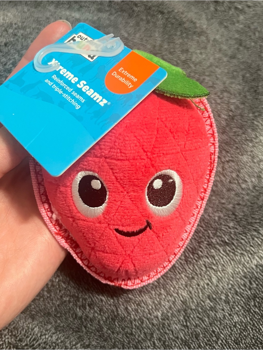 Outward Hound Red Strawberry Plush Toy with Green Leaf